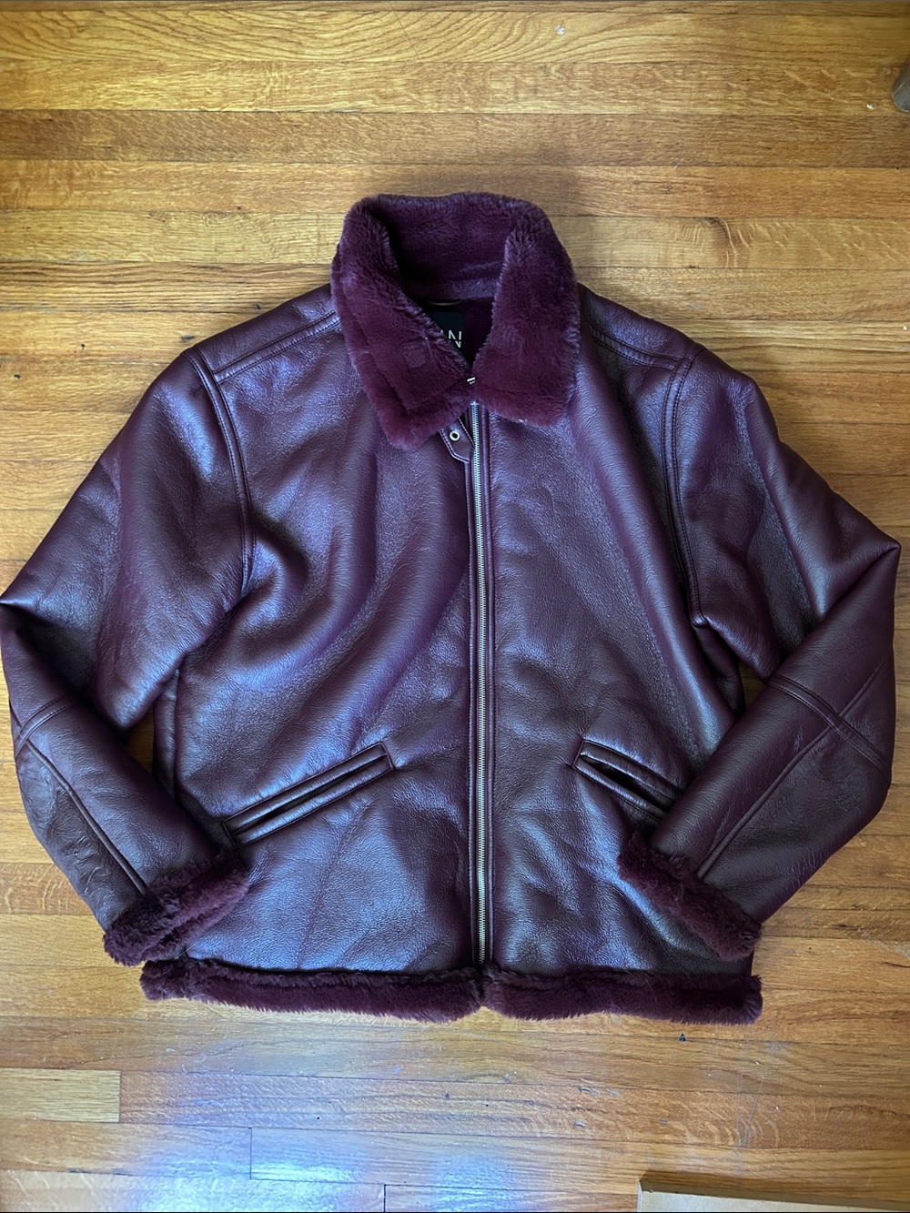 Women’s Burgundy Shearling Bomber Jacket - Unbranded